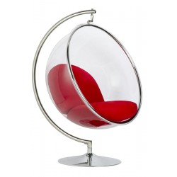 JH-200.17W Fotel BUBBLE STAND poduszka czerwona - podstawa chrom, korpus akryl, poduszka wełna