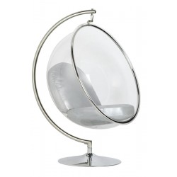 JH-200.01W Fotel BUBBLE STAND poduszka srebrna - podstawa chrom, korpus akryl, poduszka ekoskóra