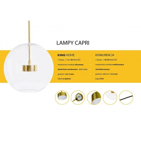 XCP9148-1B Lampa wisząca CAPRI 6 złota - 60 LED, alumiumium, szkło