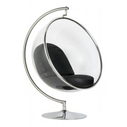 JH-200.BLACKPUW Fotel BUBBLE STAND poduszka czarna - podstawa chrom, korpus akryl, poduszka ekoskóra