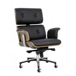 YS-6809.BLACK.WALNUT Fotel biurowy LOUNGE BUSINESS czarny - sklejka orzech, skóra naturalna, stal polerowana