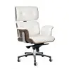 YS-6809.WHITE.WALNUT Fotel biurowy LOUNGE BUSINESS biały - sklejka orzech,włoska skóra naturalna, stal polerowana