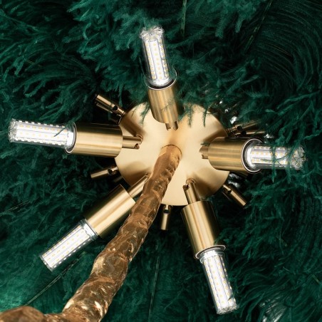 JL0019.GREEN Lampa podłogowa TIFFANY 175 zielona  mosiądz / naturalne pióra