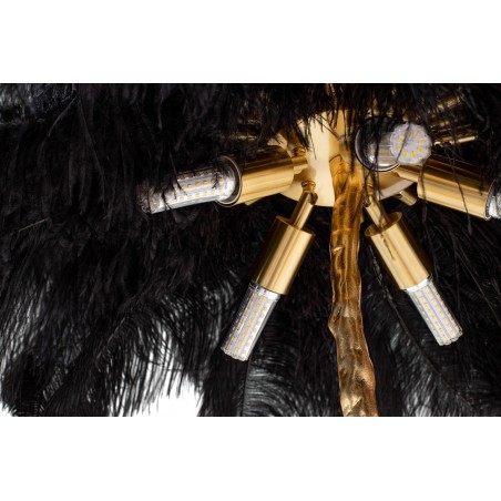 JL0019.BLACK Lampa podłogowa TIFFANY 175 czarna  mosiądz / naturalne pióra