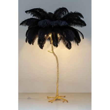 JL0019.BLACK Lampa podłogowa TIFFANY 175 czarna  mosiądz / naturalne pióra
