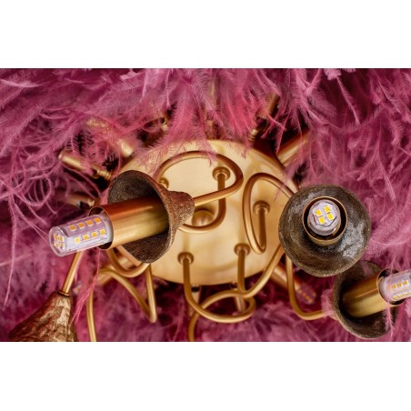 JD0019.PINK Lampa wisząca TIFFANY 135 różowa mosiądz / naturalne pióra