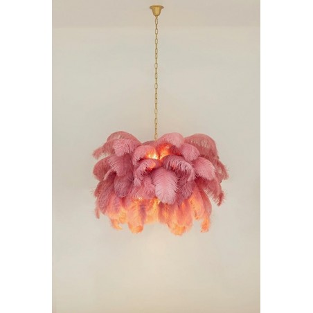 JD0019.PINK Lampa wisząca TIFFANY 135 różowa mosiądz / naturalne pióra