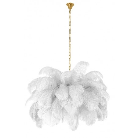 JD0019.WHITE Lampa wisząca TIFFANY 135 biała mosiądz / naturalne pióra