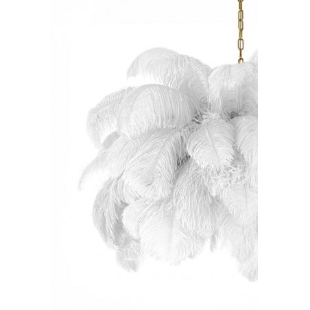 JD0019.WHITE Lampa wisząca TIFFANY 135 biała mosiądz / naturalne pióra