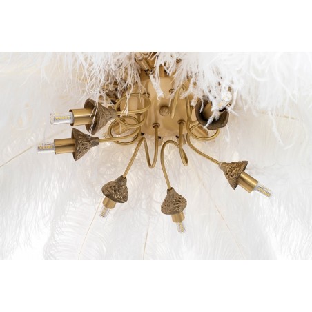 JD0019.WHITE Lampa wisząca TIFFANY 135 biała mosiądz / naturalne pióra