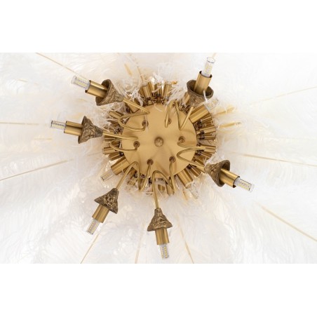 JD0019.WHITE Lampa wisząca TIFFANY 135 biała mosiądz / naturalne pióra