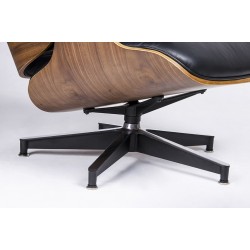 KH1501100105 Fotel LOUNGE HM czarny / orzech  z podnóżkiem