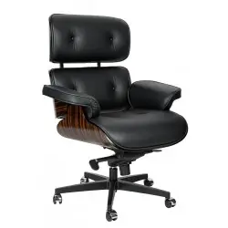 KH1501100155 Fotel biurowy LOUNGE GUBERNATOR czarny - heban, skóra naturalna, podstawa czarna
