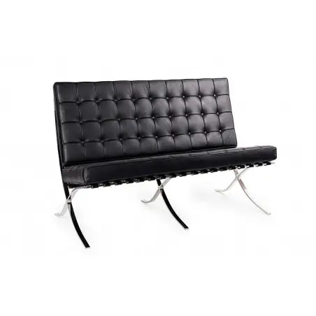 KH1501100132 Sofa dwuosobowa BARCELON czarna - włoska skóra naturalna, stal