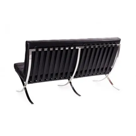 KH1501100132 Sofa dwuosobowa BARCELON czarna - włoska skóra naturalna, stal