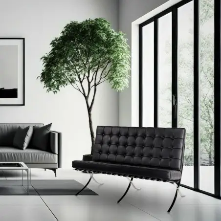 KH1501100132 Sofa dwuosobowa BARCELON czarna - włoska skóra naturalna, stal