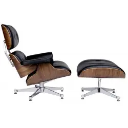 KH1501100146 Fotel LOUNGE VA PREMIUM czarny / orzech z podnóżkiem