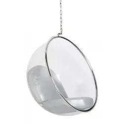 JH-200.01 Fotel wiszący BUBBLE poduszka srebrna - korpus akryl, poduszka ekoskóra