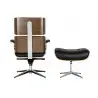 YS-6809.SET.WALNUT Fotel biurowy LOUNGE BUSINESS czarny z podnóżkiem - sklejka orzech, skóra naturalna, stal polerowana