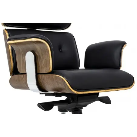 YS-6809.SET.WALNUT Fotel biurowy LOUNGE BUSINESS czarny z podnóżkiem - sklejka orzech, skóra naturalna, stal polerowana