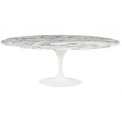 RT-335V.ARABESCATO Stół TULIP ELLIPSE MARBLE ARABESCATO - biały - blat owalny marmurowy, metal