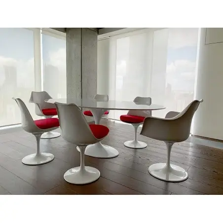 RT-335V.ARABESCATO Stół TULIP ELLIPSE MARBLE ARABESCATO - biały - blat owalny marmurowy, metal