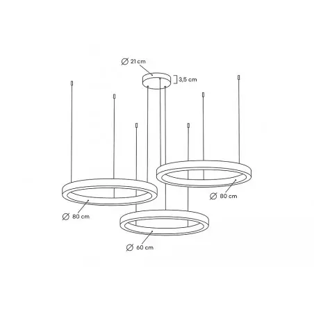MSE0000608080 Lampa wisząca RING 60 + 80 + 80 złota na jednej podsufitce