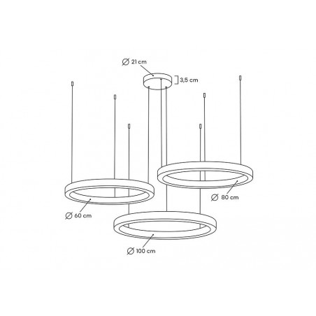 MSE0006080100 Lampa wisząca RING 60 + 80 + 100 złota na jednej podsufitce