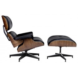 KH1501100107 Fotel LOUNGE HM XL czarny / orzech z podnóżkiem