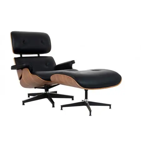 KH1501100107 Fotel LOUNGE HM XL czarny / orzech z podnóżkiem