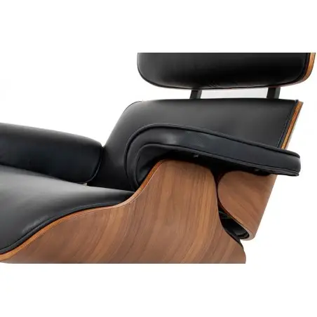 KH1501100107 Fotel LOUNGE HM XL czarny / orzech z podnóżkiem