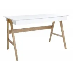 LL-008 Biurko RIVA (Scandic) białe - blat MDF, podstawa dębowa