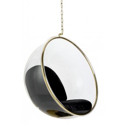 JH-200.GOLD Fotel wiszący BUBBLE GOLD VELVET poduszka czarna