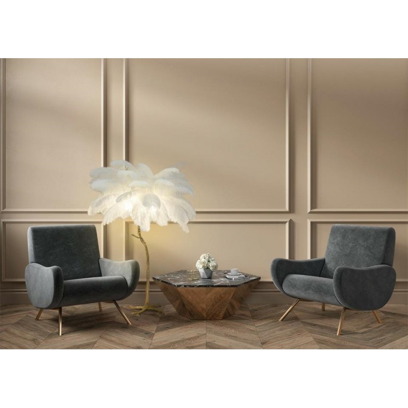 MSE1501100417 Lampa podłogowa TIFFANY 175 biała  mosiądz / naturalne pióra
