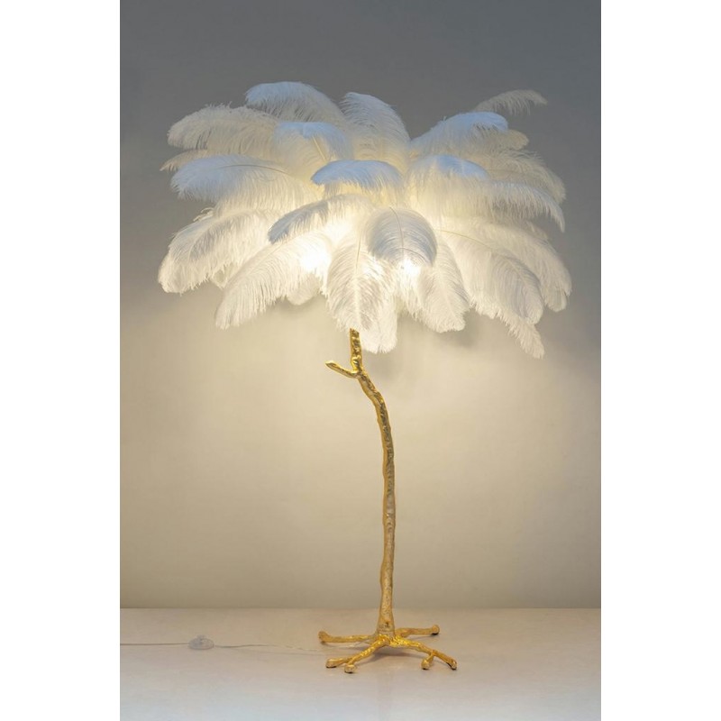 MSE1501100417 Lampa podłogowa TIFFANY 175 biała  mosiądz / naturalne pióra
