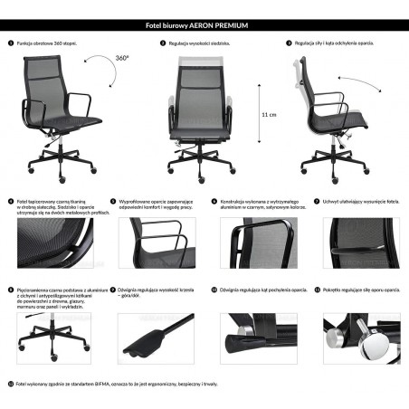KH1501100177 Fotel biurowy AERON PREMIUM czarny - siatka, aluminium