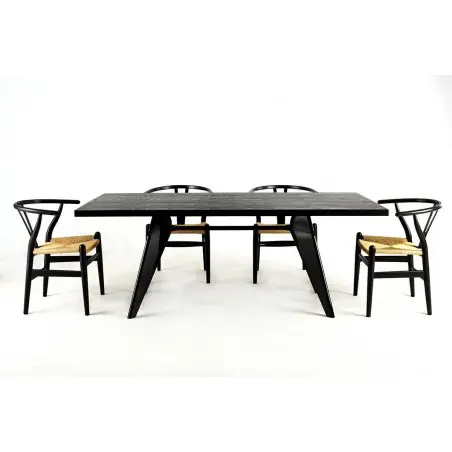KH1501100118 Krzesło WISHBONE czarne - drewno bukowe, naturalne włókno