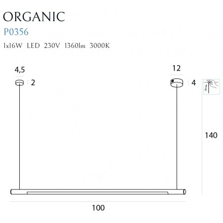 MAXLIGHT P0356D LAMPA WISZĄCA ORGANIC HORIZON 100CM ZŁOTA ŚCIEMNIALNA
