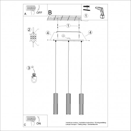 Lampa wisząca KARBON 3L złoty SL.1556 Sollux