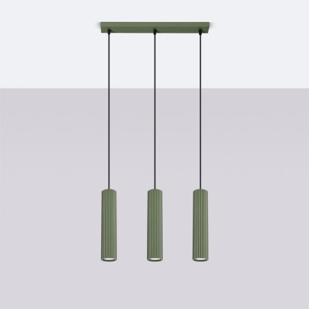 Lampa wisząca KARBON 3L zielona oliwka SL.1613 Sollux