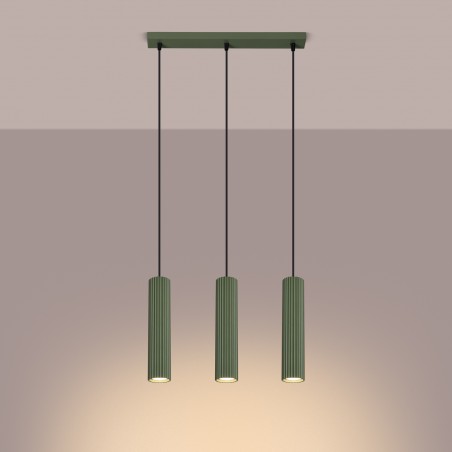Lampa wisząca KARBON 3L zielona oliwka SL.1613 Sollux