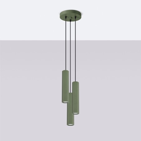 Lampa wisząca KARBON 3P zielona oliwka SL.1614 Sollux