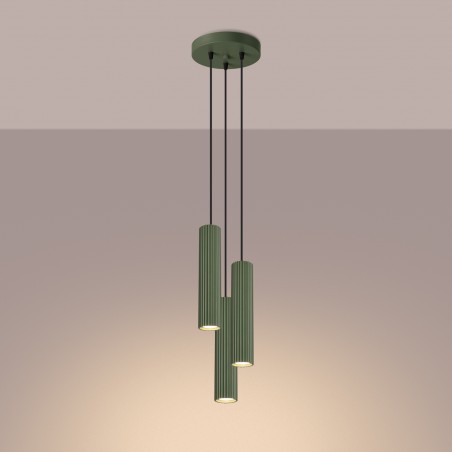 Lampa wisząca KARBON 3P zielona oliwka SL.1614 Sollux