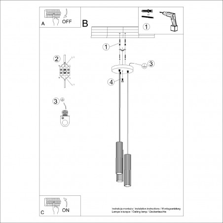 Lampa wisząca KARBON 3P zielona oliwka SL.1614 Sollux