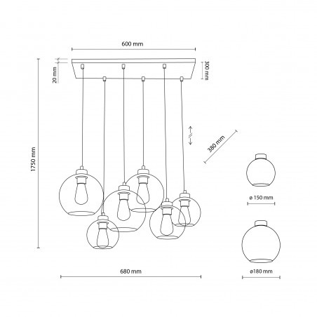 NOWOŚĆ 2164CUBUS LAMPA WISZĄCA 6 PŁ  Tk Lighting