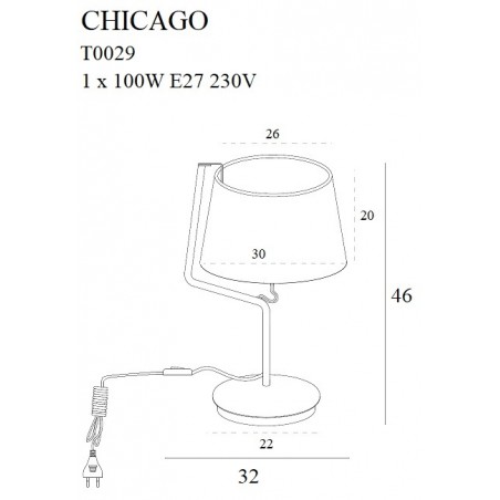 MAXLIGHT T0029 LAMPA STOŁOWA CHICAGO CZARNA + CZARNY ABAŻUR