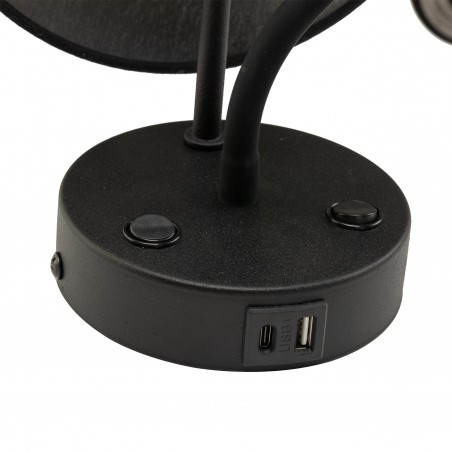 NOWOŚĆ 10203MAJA BLACK KINKIET  2 E27+ G9 + USB Tk Lighting