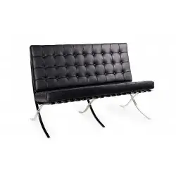 NOWOŚĆ KH1501100134 Sofa dwuosobowa BARCELON PRESTIGE PLUS czarna - włoska selekcjonowana skóra naturalna, stal King Home