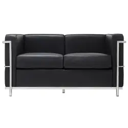 NOWOŚĆ KH1501100201 Sofa dwuosobowa SOFT LC2 czarna - włoska skóra naturalna, metal King Home