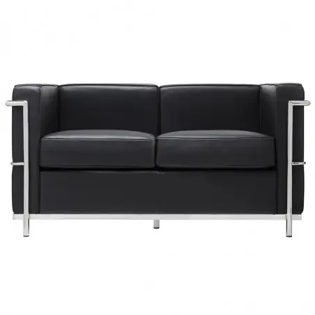 NOWOŚĆ KH1501100201 Sofa dwuosobowa SOFT LC2 czarna - włoska skóra naturalna, metal King Home